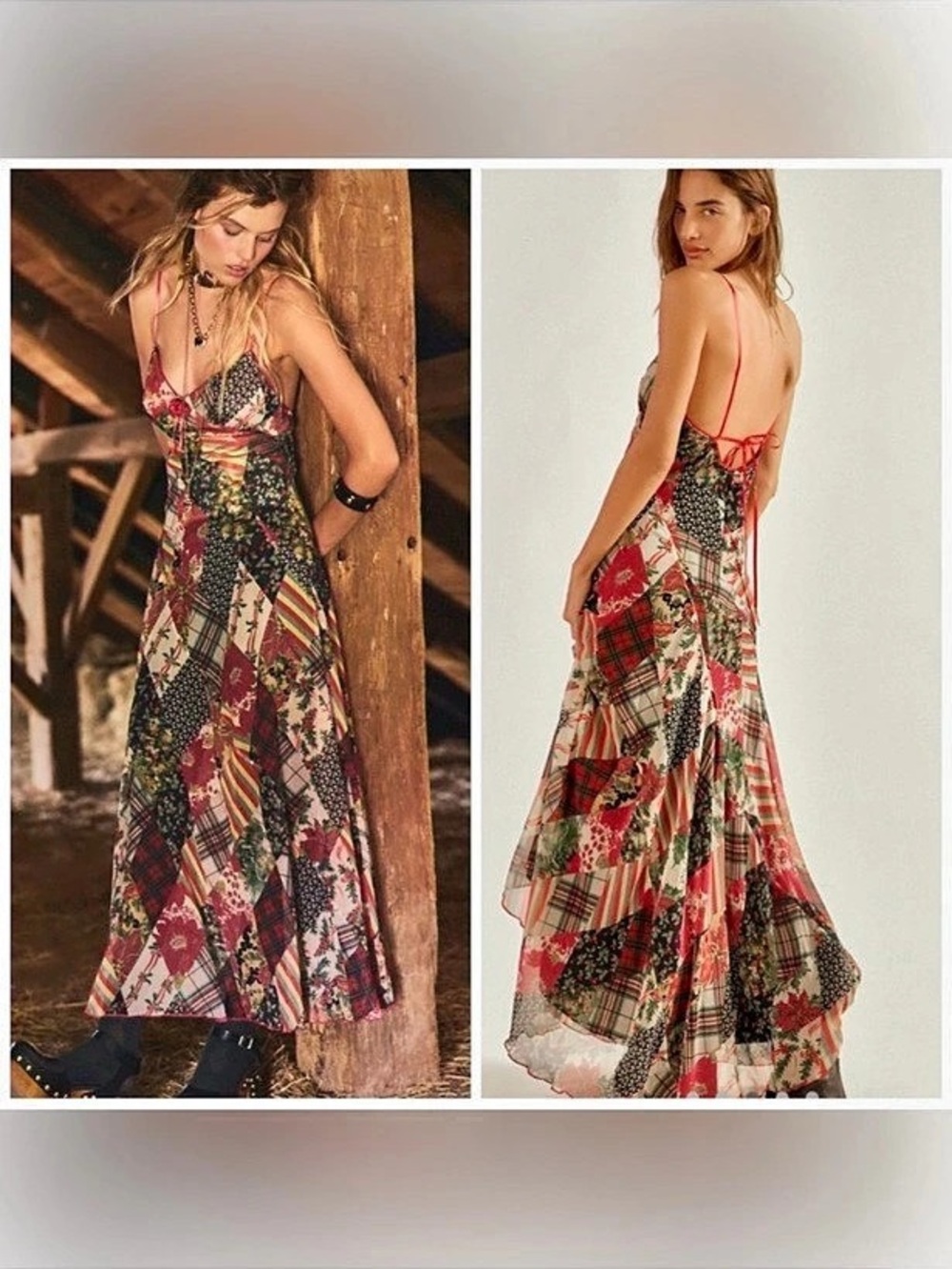 Free People Passing Time Plaid Maxi Dress Red & Green